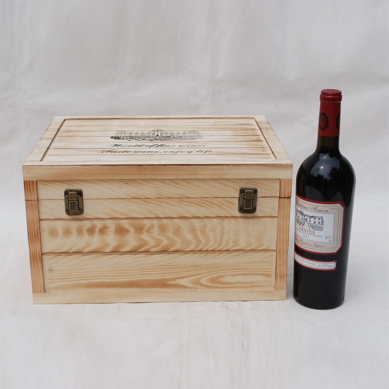 【紅酒木盒 六支裝實木翻蓋烤色葡萄酒包裝禮盒 廠家直銷】圖片,海量精選高清圖片庫_曹縣普連集鎮慶斌工藝品廠-中國網庫