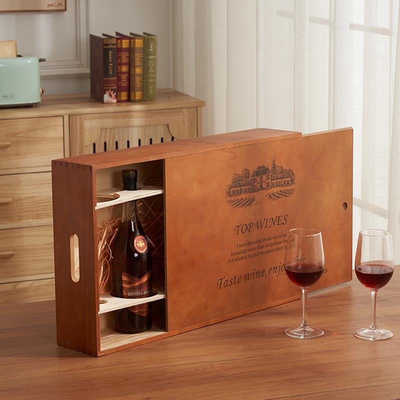 廠家直供紅酒木盒翻蓋紅酒包裝盒簡約木質紅酒包裝盒葡萄酒木盒